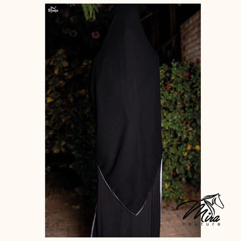 Black Chiffon Square Scarf With Fully Satin