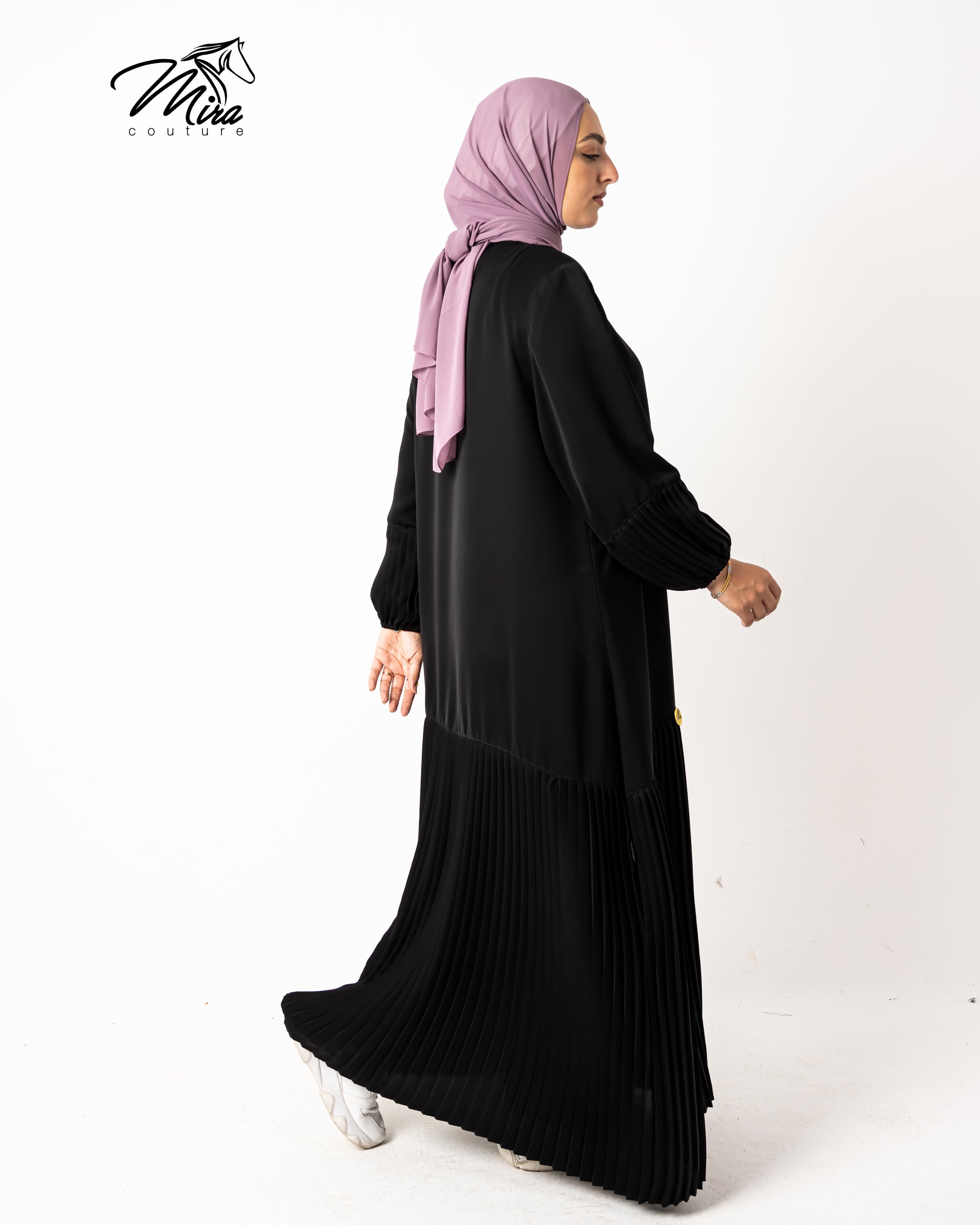 Half Moon Pleated Silk Abaya