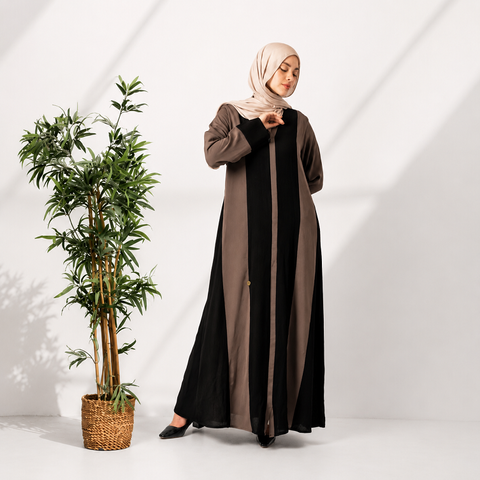 Mocha Contrast Silk Abaya
