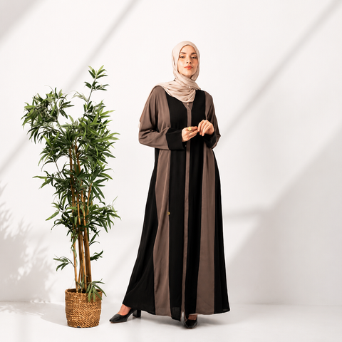 Mocha Contrast Silk Abaya