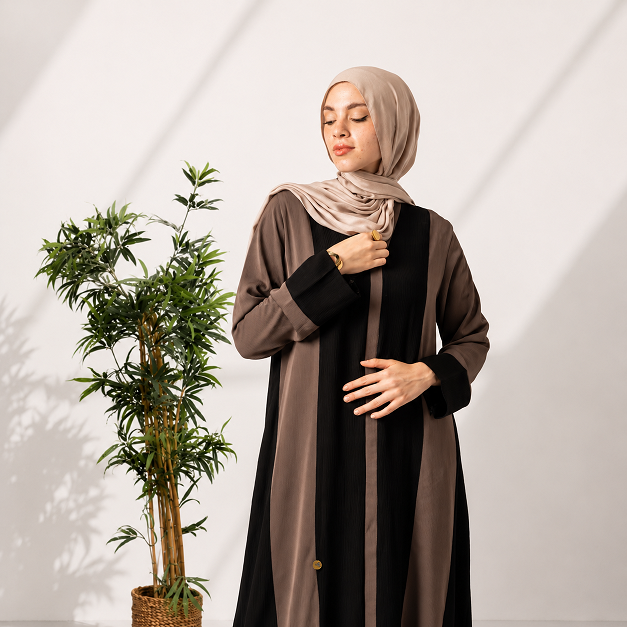 Mocha Contrast Silk Abaya