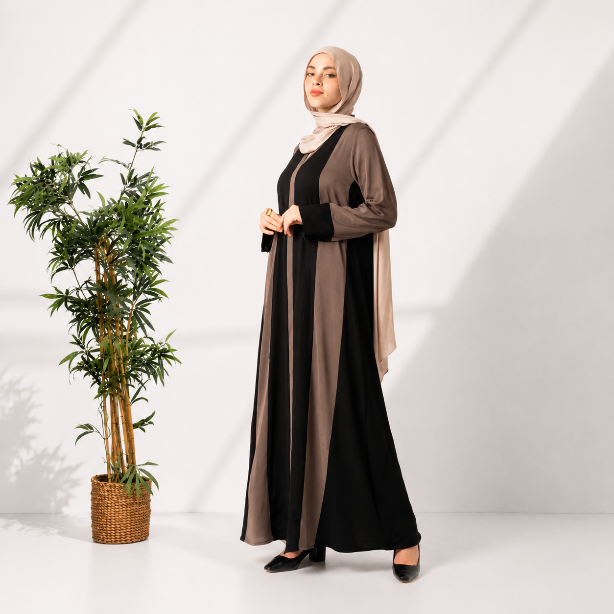 Mocha Contrast Silk Abaya