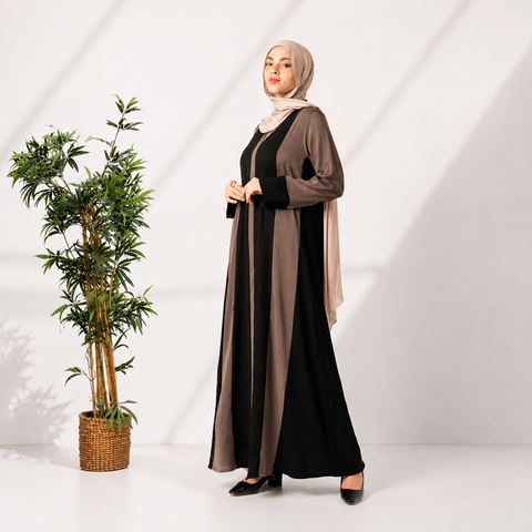 Mocha Contrast Silk Abaya